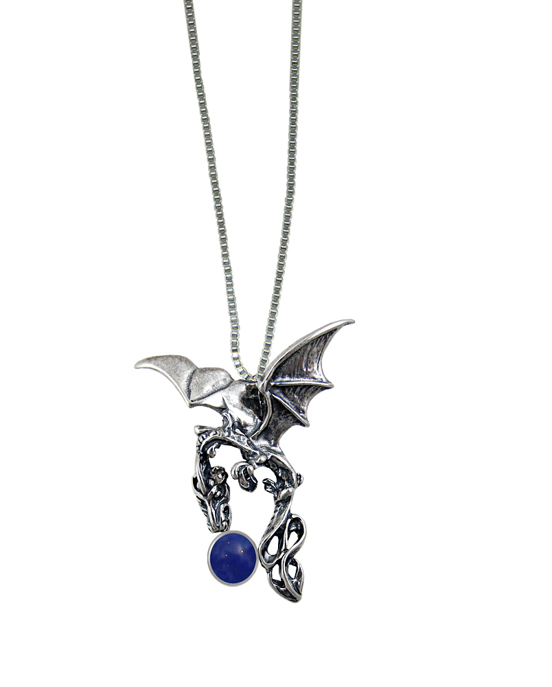 Sterling Silver Dark Sky Dragon Pendant With Lapis Lazuli